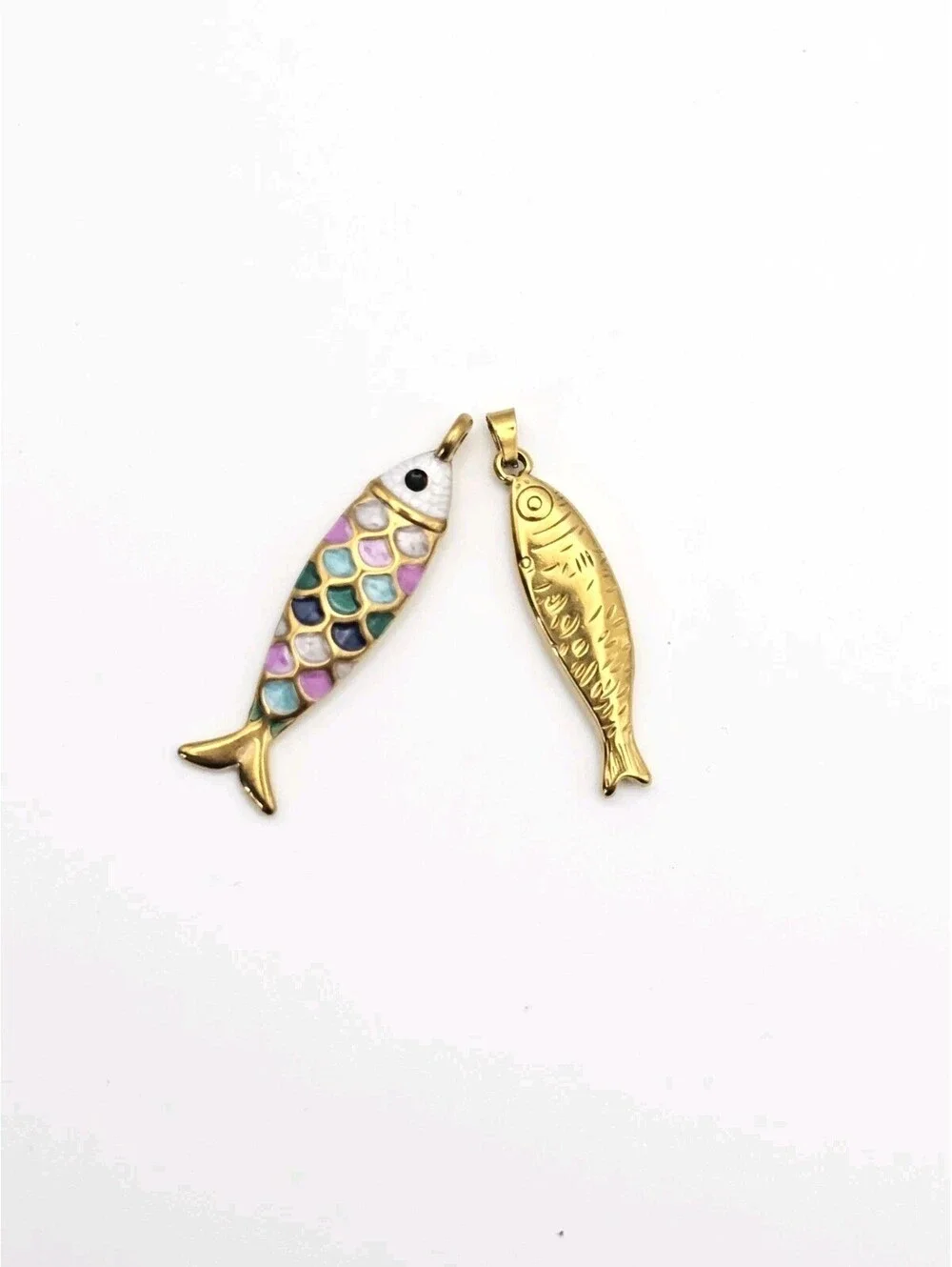 Two Trendy Fish Charms for Carabiner Clasps Gold Stainless Steel $58 MSRP